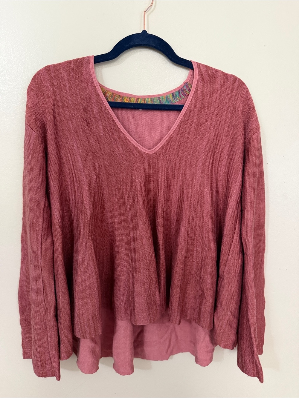 Free People Rose Pink V-Neck Layered Knit Sweater